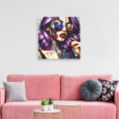 Kleurrijke Abstracte Dame met Paarse Haar Canvas Afdruk (Insitu (Woonkamer))