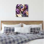 Kleurrijke Abstracte Dame met Paarse Haar Canvas Afdruk (Insitu (Slaapkamer))