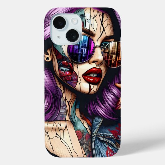Kleurrijke Abstracte  Dame met Paarse Haar Case-Mate iPhone Case (Achterkant)