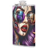 Kleurrijke Abstracte Dame met Paarse Haar Heupfles (Links)