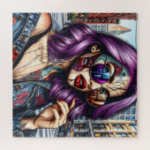 Kleurrijke Abstracte Dame met Paarse Haar Legpuzzel (Horizontaal)