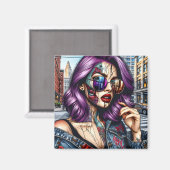 Kleurrijke Abstracte  Dame met Paarse Haar Magneet (Voorkant / Achterkant)