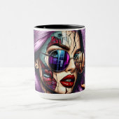 Kleurrijke Abstracte  Dame met Paarse Haar Mok (Midden)
