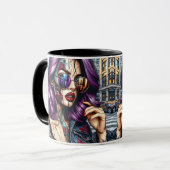 Kleurrijke Abstracte Dame met Paarse Haar Mok (Voorkant links)