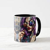 Kleurrijke Abstracte Dame met Paarse Haar Mok (Voorkant rechts)