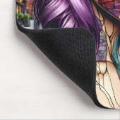 Kleurrijke Abstracte  Dame met Paarse Haar Muismat (Hoek)