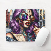 Kleurrijke Abstracte  Dame met Paarse Haar Muismat (Met muis)