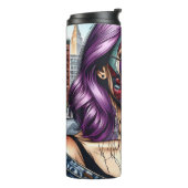 Kleurrijke Abstracte  Dame met Paarse Haar Thermosbeker (Gedraaid links)