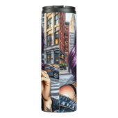 Kleurrijke Abstracte  Dame met Paarse Haar Thermosbeker (Achterkant)