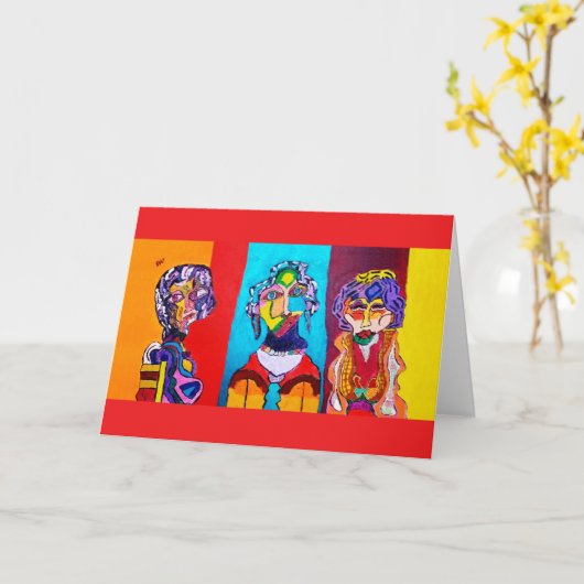 KLEURRIJKE ABSTRACTE DAMES BLANCO KAART (Gele Bloem)