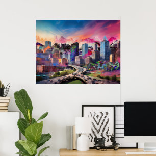 Kleurrijke Abstracte Denver Colorado Skyline Kunst Poster