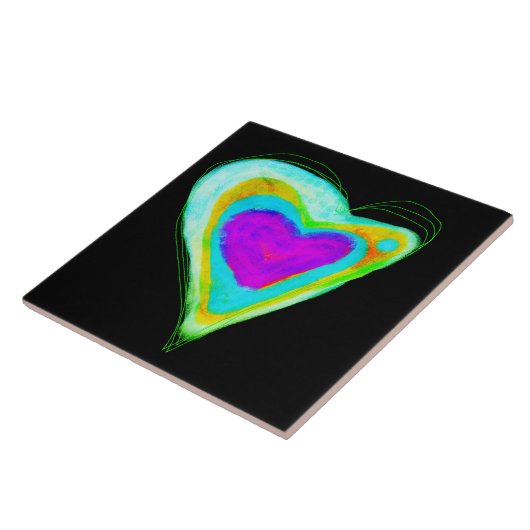 Kleurrijke Abstracte Digitale Hart Schilderij Tegeltje (Zijkant)