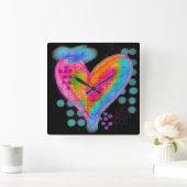Kleurrijke Abstracte Digitale Hart Schilderij Vierkante Klok (Huis)