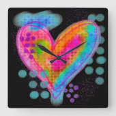 Kleurrijke Abstracte Digitale Hart Schilderij Vierkante Klok (Voorkant)