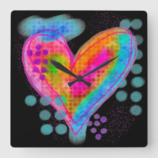 Kleurrijke Abstracte Digitale Hart Schilderij Vierkante Klok (Voorkant)