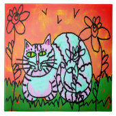 Kleurrijke Abstracte digitale kat schilderen Tegeltje (Voorkant)