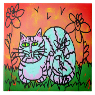 Kleurrijke Abstracte digitale kat schilderen Tegeltje