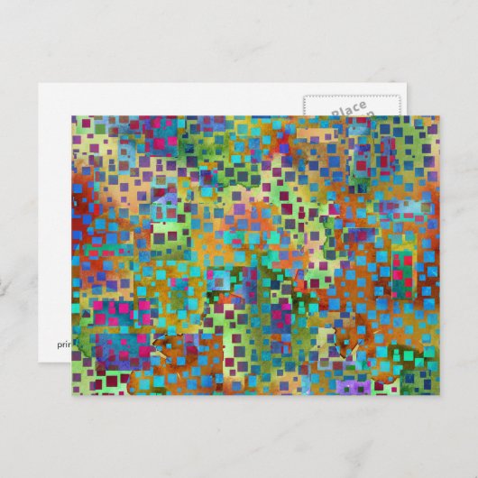 Kleurrijke Abstracte digitale kunst met vierkanten Briefkaart (Voorkant / Achterkant)