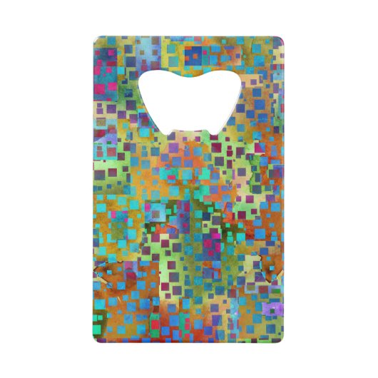 Kleurrijke Abstracte Digitale Kunst met Vierkanten Creditkaart Flessenopener (Voorkant)