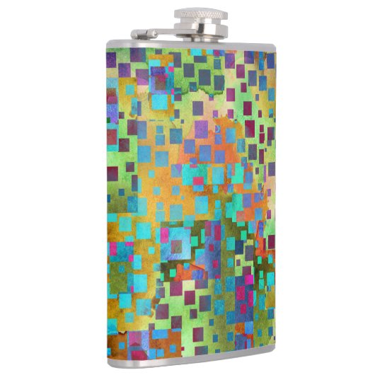 Kleurrijke Abstracte Digitale Kunst met Vierkanten Heupfles (Rechts)