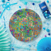 Kleurrijke Abstracte Digitale Kunst met Vierkanten Papieren Bordje (Feest)