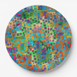 Kleurrijke Abstracte Digitale Kunst met Vierkanten Papieren Bordje