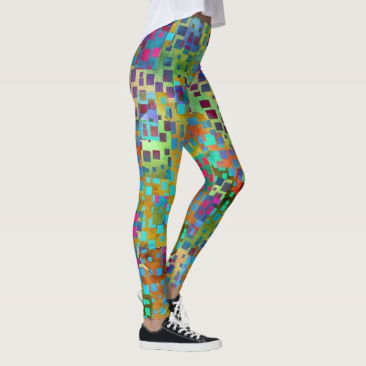 Kleurrijke Abstracte digitale kunst met vierkantje Leggings (Rechts)