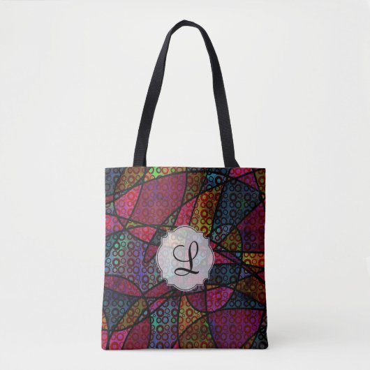 Kleurrijke Abstracte Digitale Kunst Monogram Tote Bag (Voorkant)