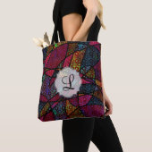 Kleurrijke Abstracte Digitale Kunst Monogram Tote Bag (Dichtbij)