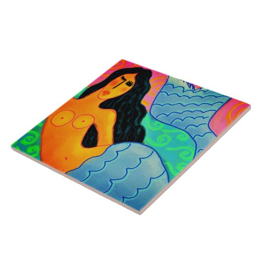 Kleurrijke Abstracte digitale zeemeermin schilderi Tegeltje (Zijkant)