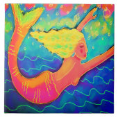 Kleurrijke Abstracte digitale zeemeermin schilderi Tegeltje (Voorkant)