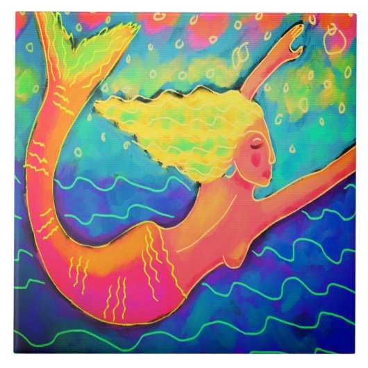 Kleurrijke Abstracte digitale zeemeermin schilderi Tegeltje (Voorkant)