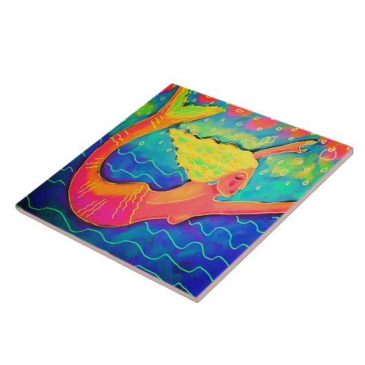 Kleurrijke Abstracte digitale zeemeermin schilderi Tegeltje (Zijkant)