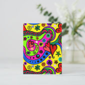 Kleurrijke Abstracte Doodle Art Hearts en Flowers Briefkaart (Staand voorkant)