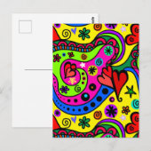 Kleurrijke Abstracte Doodle Art Hearts en Flowers Briefkaart (Voorkant / Achterkant)