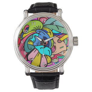 Kleurrijke Abstracte doodle Art Horloge