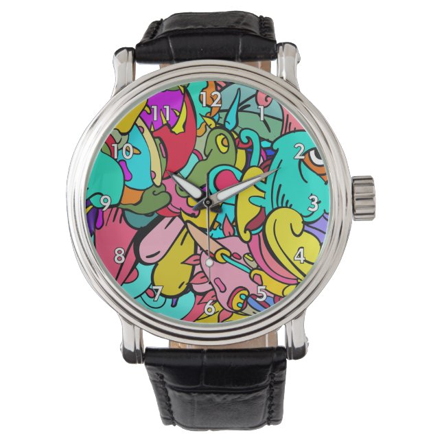 Kleurrijke Abstracte doodle Art Horloge (Voorkant)