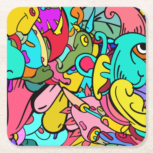 Kleurrijke Abstracte doodle Art Kartonnen Onderzetters (Voorkant)