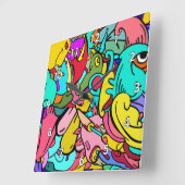 Kleurrijke Abstracte doodle Art Vierkante Klok (Hoek)