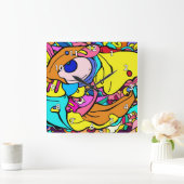 Kleurrijke Abstracte doodle Art Vierkante Klok (Huis)