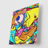 Kleurrijke Abstracte doodle Art Vierkante Klok (Hoek)