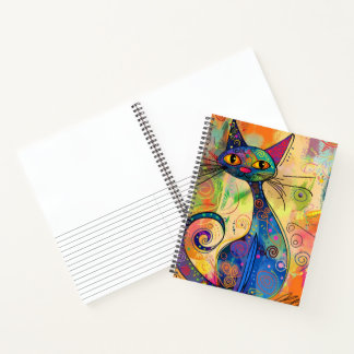 Kleurrijke Abstracte Doodle Kat Gelinieerd Schetsb Notitieboek