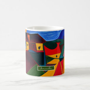 Kleurrijke Abstracte Dorpsmok Unique Artistieke Ca Koffiemok