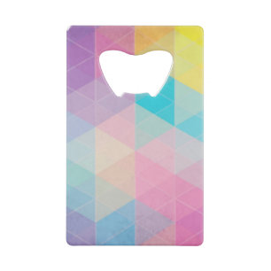 Kleurrijke abstracte driehoeken achtergrond creditkaart flessenopener