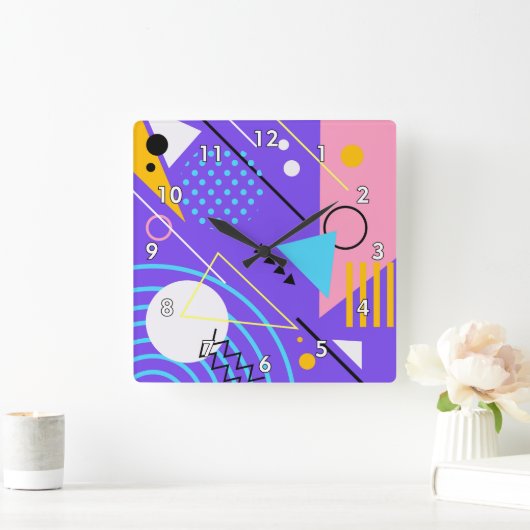 Kleurrijke Abstracte driehoeken, cirkels en lijnen Vierkante Klok (Huis)