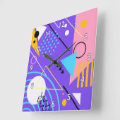 Kleurrijke Abstracte driehoeken, cirkels en lijnen Vierkante Klok (Hoek)