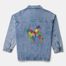 Kleurrijke Abstracte druppelverf vlinder Denim Jacket