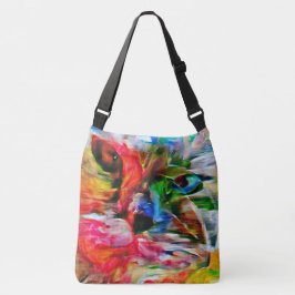 Kleurrijke Abstracte expressionistische Cat Art Pr Crossbody Tas