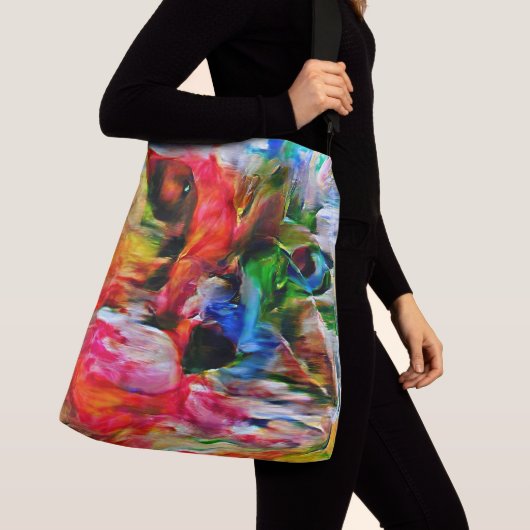 Kleurrijke Abstracte expressionistische Cat Art Pr Crossbody Tas (Dichtbij)