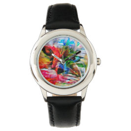 Kleurrijke Abstracte expressionistische Cat Art Pr Horloge